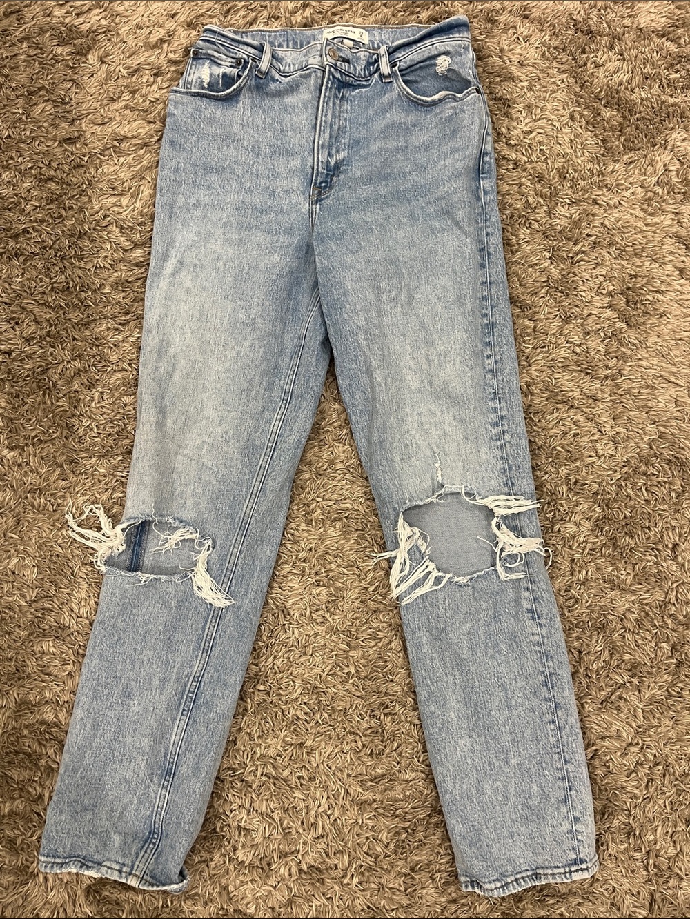 Abercrombie & Fitch Light Blue Distressed 90’s  straight ultra high rise